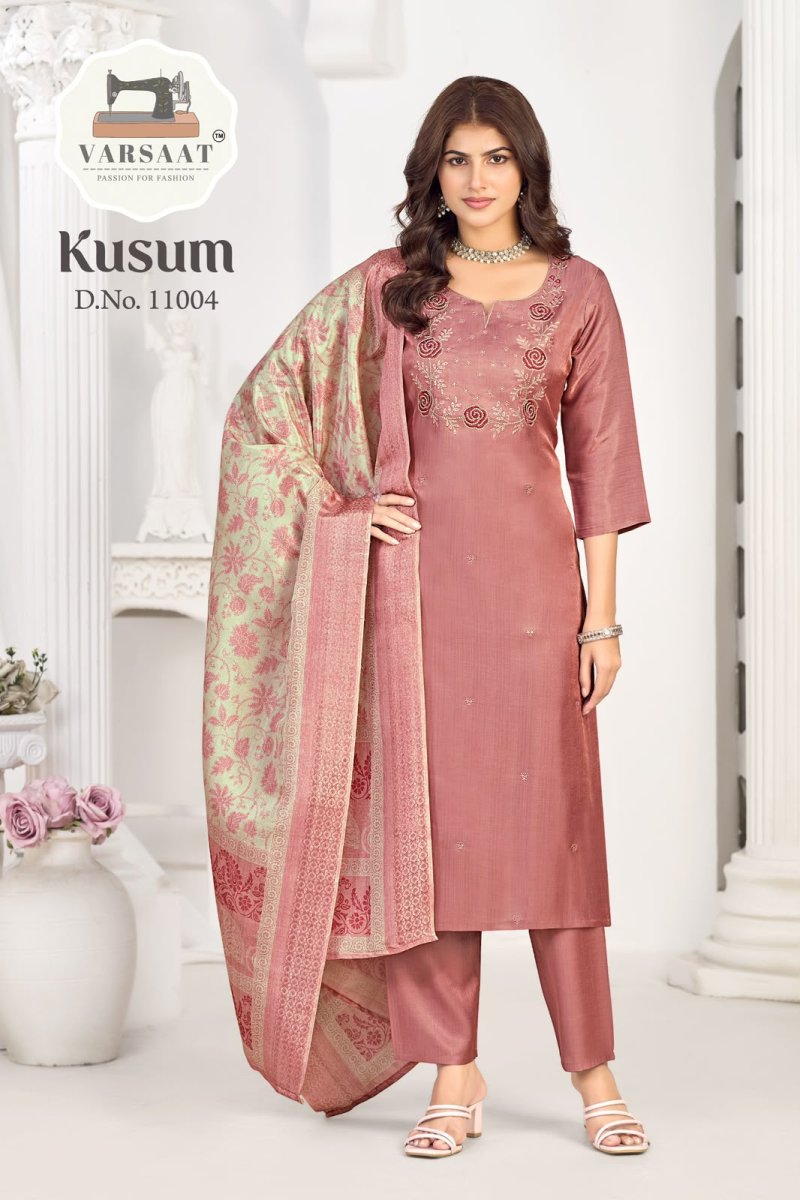 Kusum By Varsaat Glass Slub Kurti With Bottom Dupatta